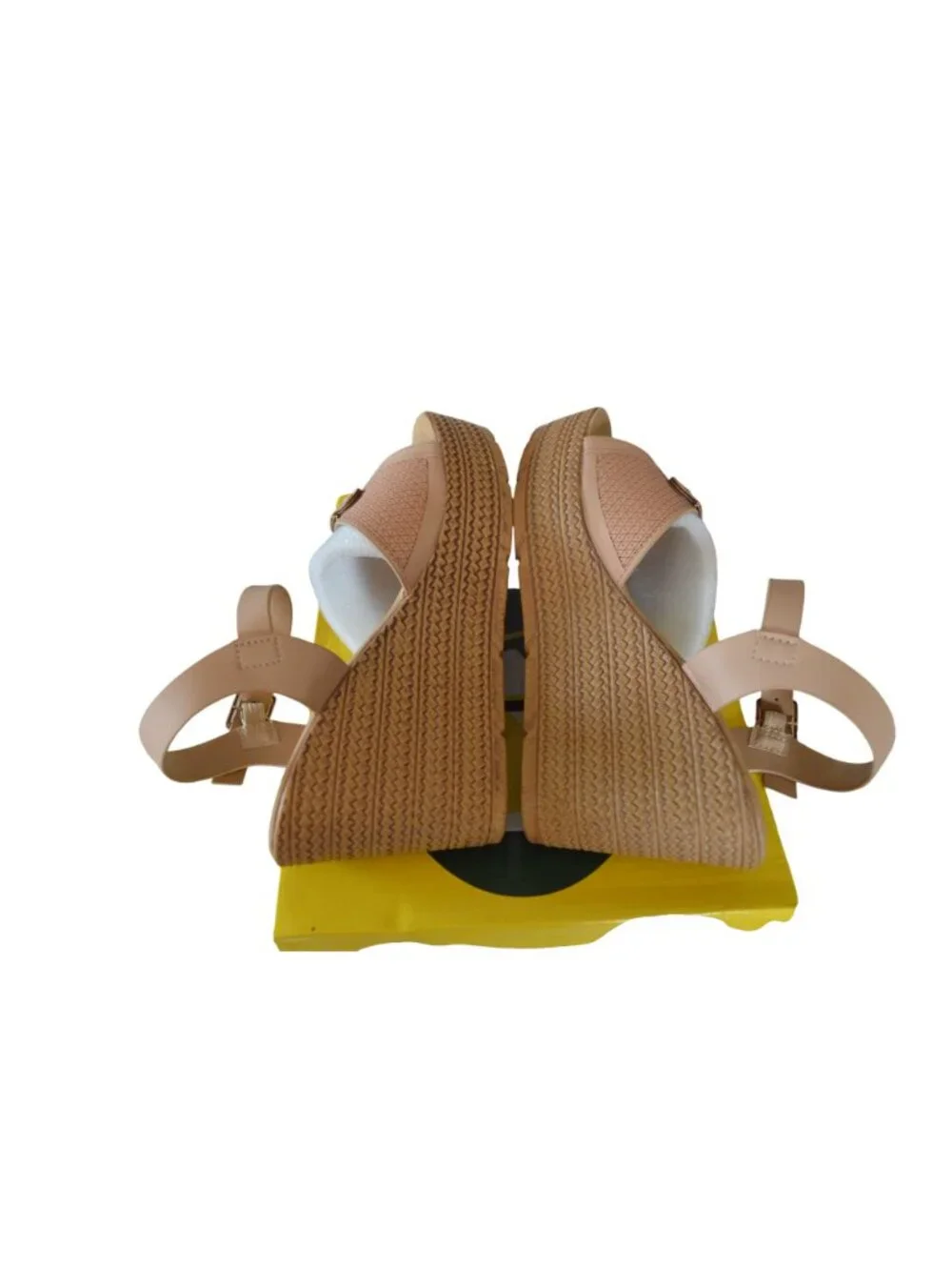 NIB Sandra Beige Platform Sandals Embellished Ankle Strap Women Size 6.5 (37)